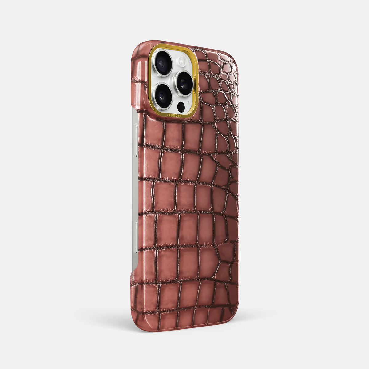 Wine-Sediment iPhone 16 Pro Max Classic Case Patina Alligator with Gold Metal -2 | Wine-Sediment-Gold