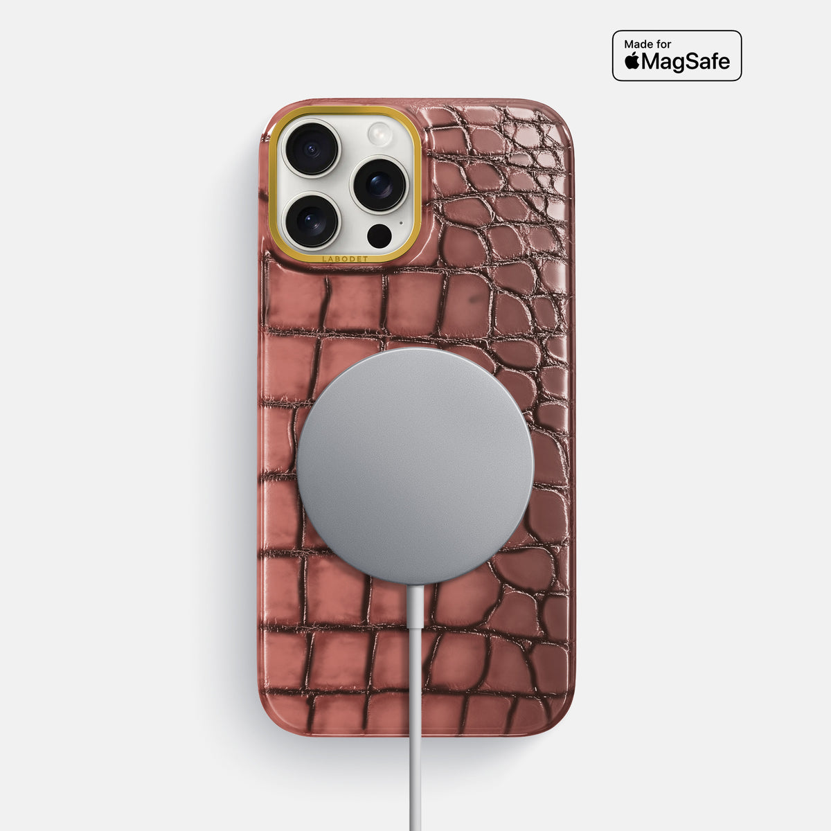 Wine-Sediment iPhone 16 Pro Max Classic Case Patina Alligator with Gold Metal -5 | Wine-Sediment-Gold