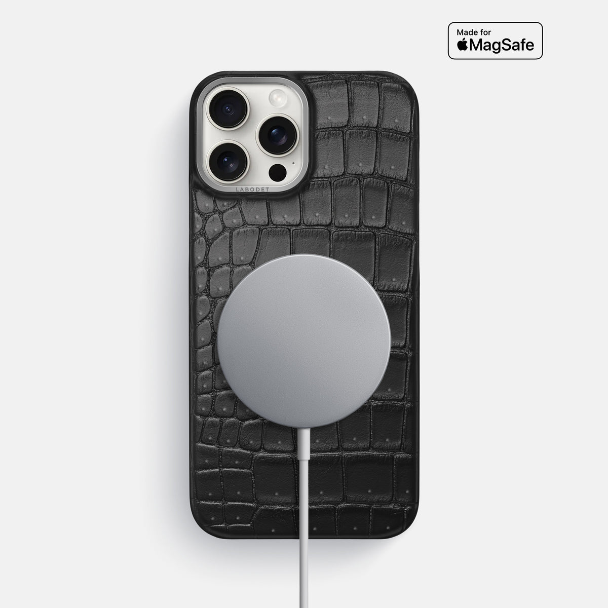 Black iPhone 16 Pro Max Classic Case Porosus Crocodile with Steel Metal -5 | Black-Steel