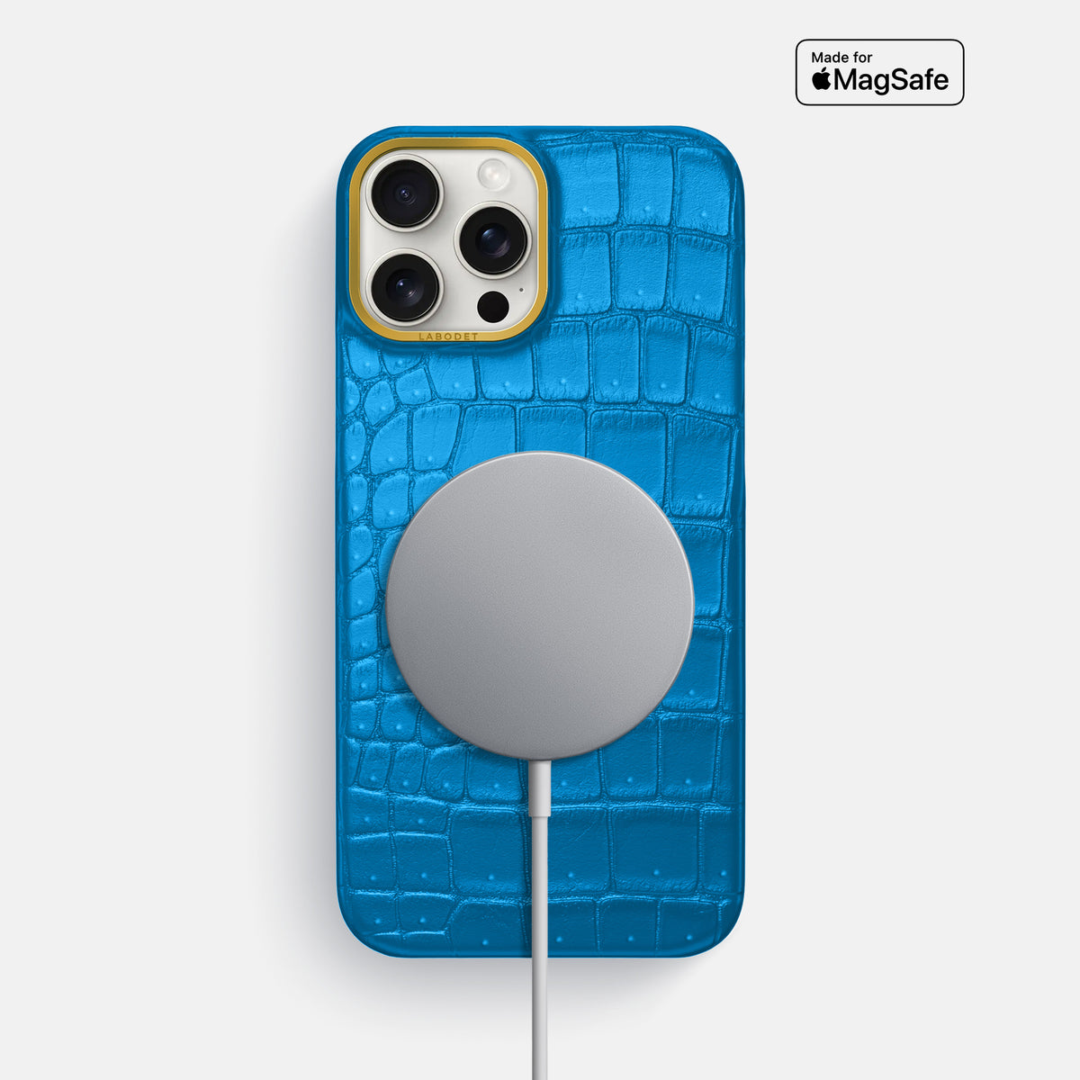 Blue-Lagoon iPhone 16 Pro Max Classic Case Porosus Crocodile with Gold Metal -5 | Blue-Lagoon-Gold