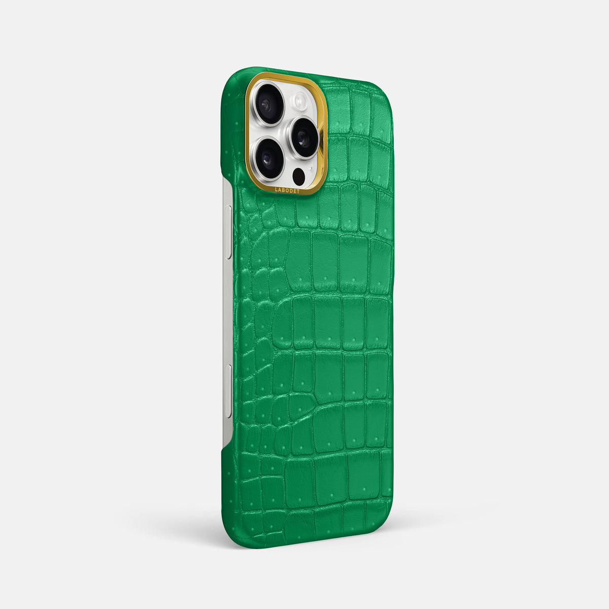 Cactus-Green iPhone 16 Pro Max Classic Case Porosus Crocodile with Gold Metal -2 | Cactus-Green-Gold