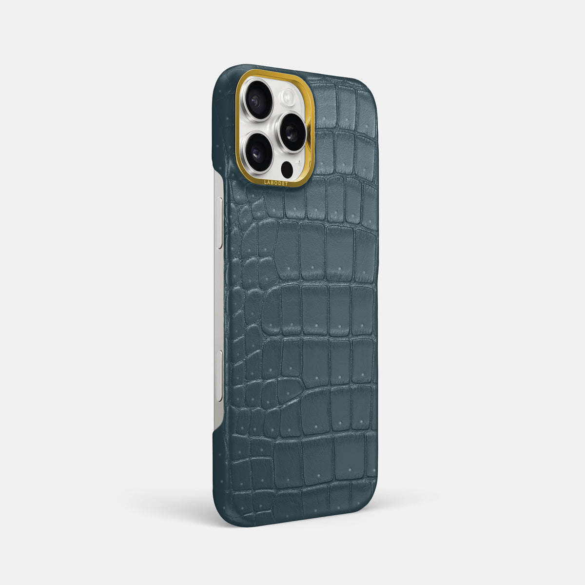 Denim iPhone 16 Pro Max Classic Case Porosus Crocodile with Gold Metal -2 | Denim-Gold