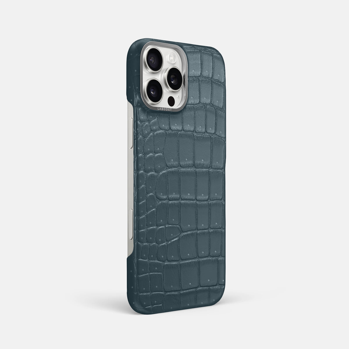 Denim iPhone 16 Pro Max Classic Case Porosus Crocodile with Steel Metal -2 | Denim-Steel