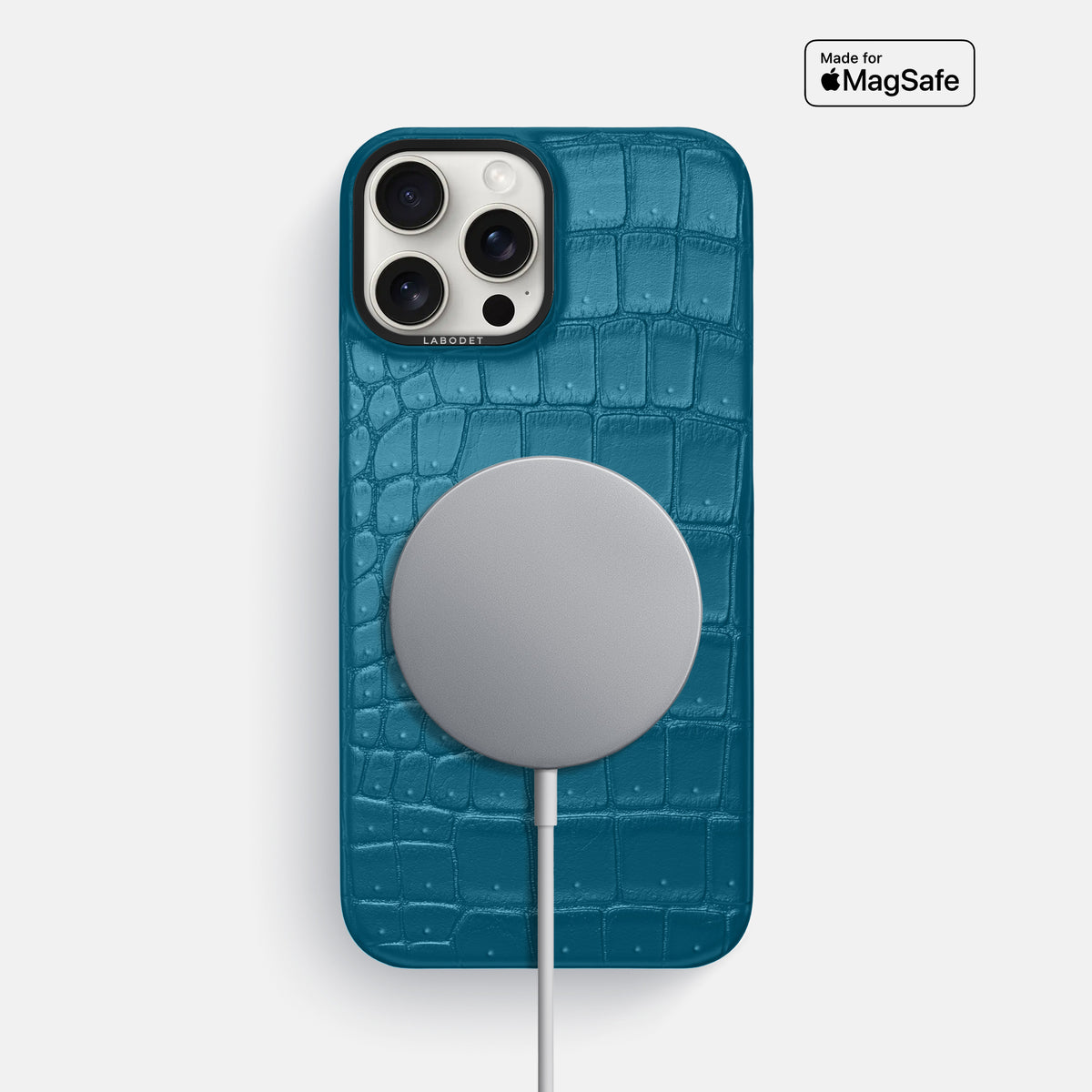 Duck Blue iPhone 16 Pro Max Classic Case Porosus Crocodile with Black Metal -5 | Duck-Blue-Black