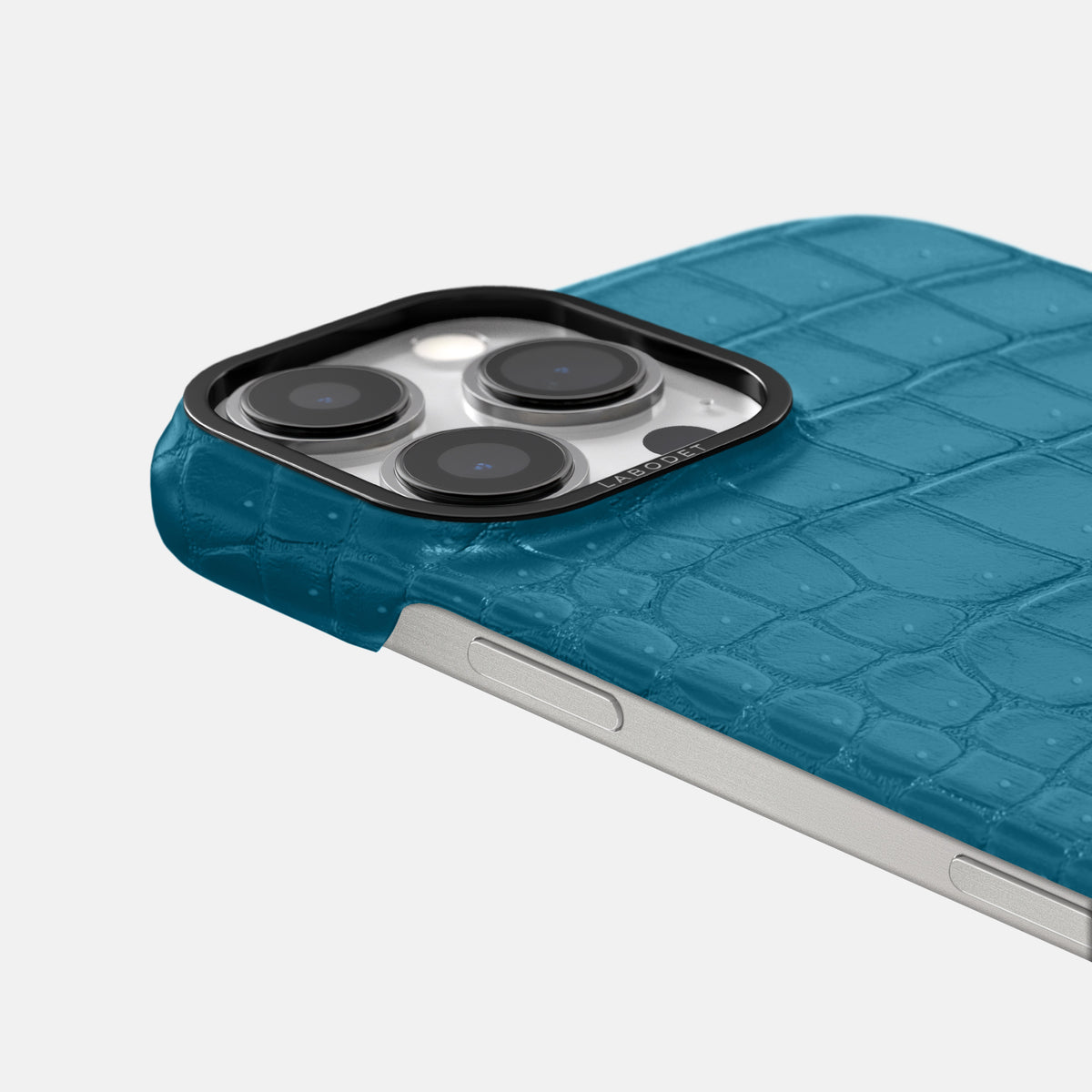 Duck Blue iPhone 16 Pro Max Classic Case Porosus Crocodile with Black Metal -6 | Duck-Blue-Black