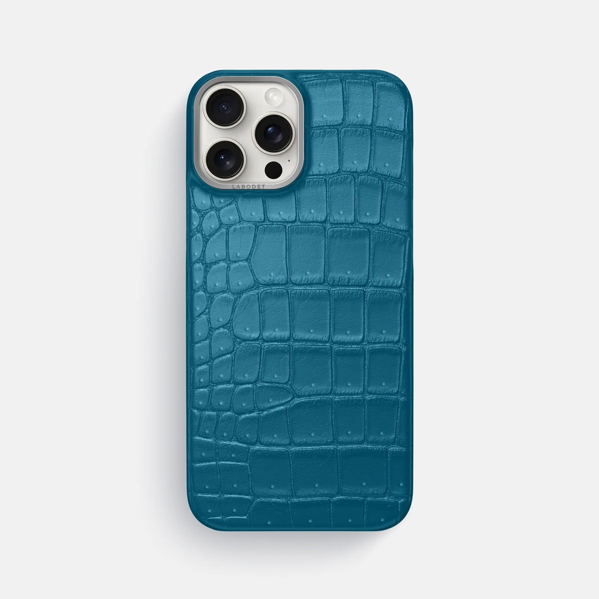 Duck Blue iPhone 16 Pro Max Classic Case Porosus Crocodile with Steel Metal -1 | Duck-Blue-Steel