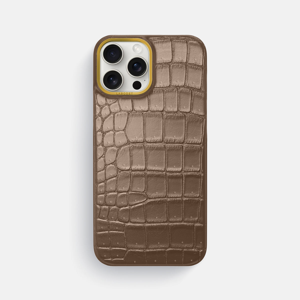 Fur-Brown iPhone 16 Pro Max Classic Case Porosus Crocodile with Gold Metal -1 | Fur-Brown-Gold