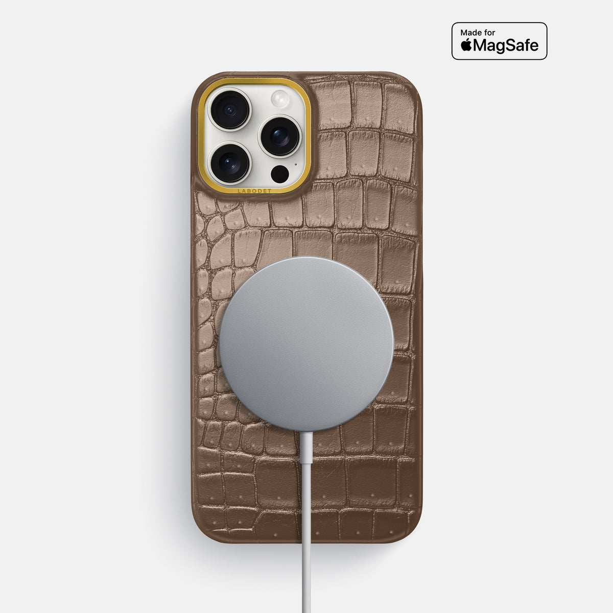 Fur-Brown iPhone 16 Pro Max Classic Case Porosus Crocodile with Gold Metal -5 | Fur-Brown-Gold