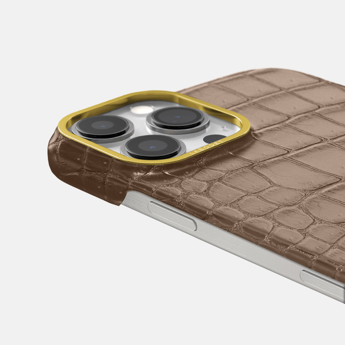 Fur-Brown iPhone 16 Pro Max Classic Case Porosus Crocodile with Gold Metal -6 | Fur-Brown-Gold