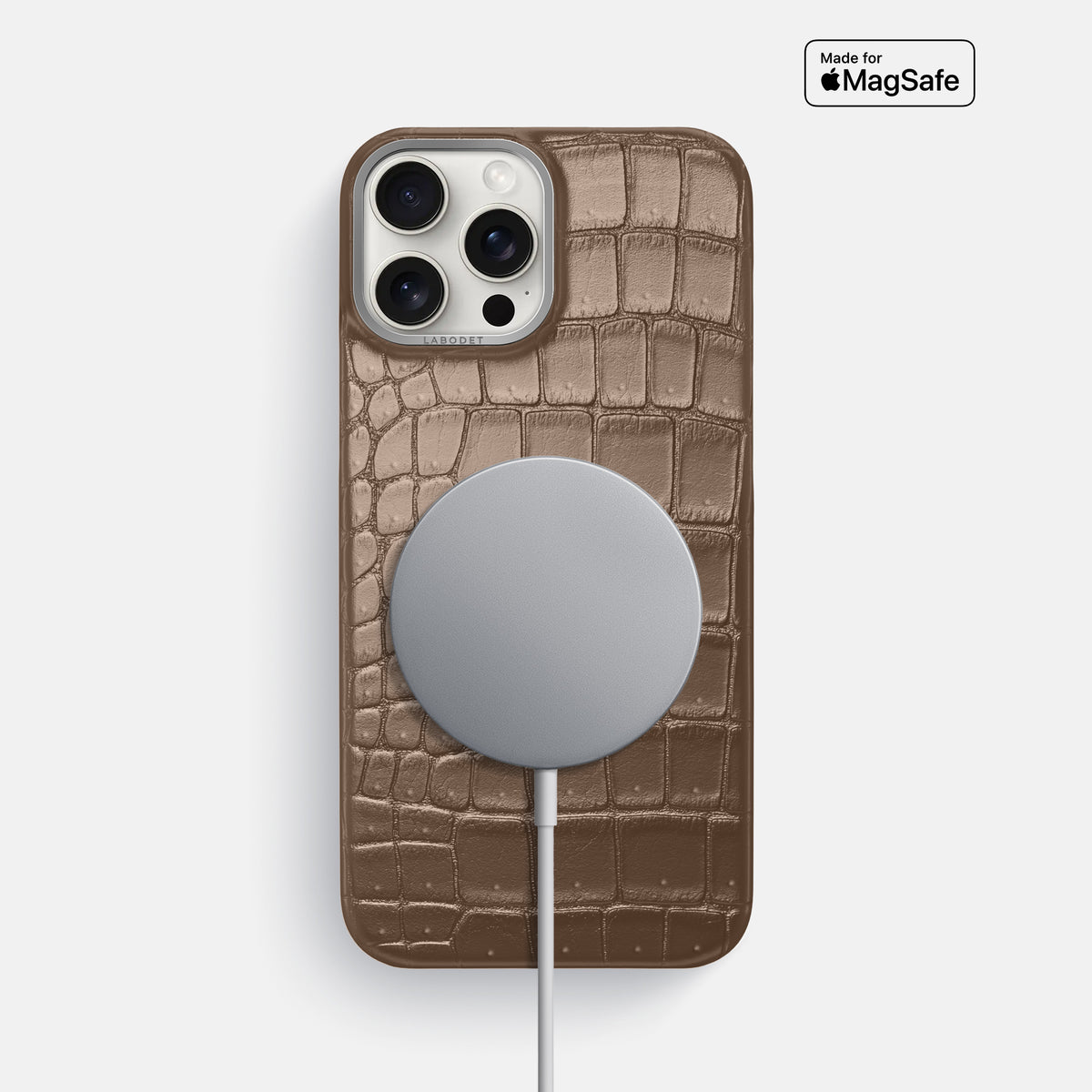 Fur-Brown iPhone 16 Pro Max Classic Case Porosus Crocodile with Steel Metal -5 | Fur-Brown-Steel