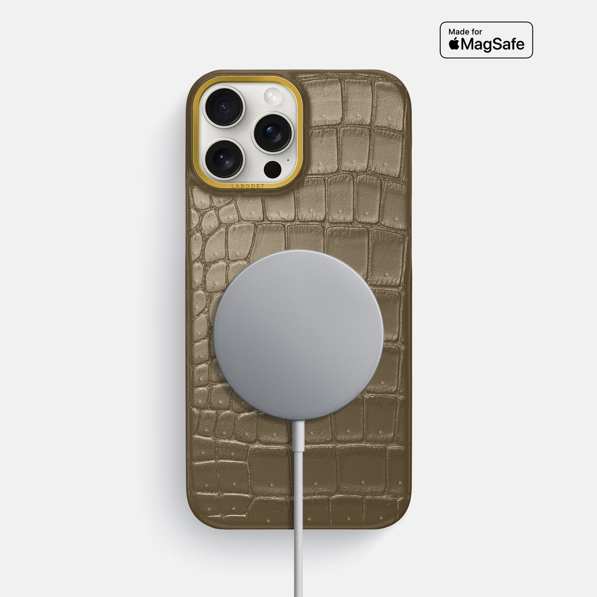 Kaki-Green iPhone 16 Pro Max Classic Case Porosus Crocodile with Gold Metal -5 | Kaki-Green-Gold