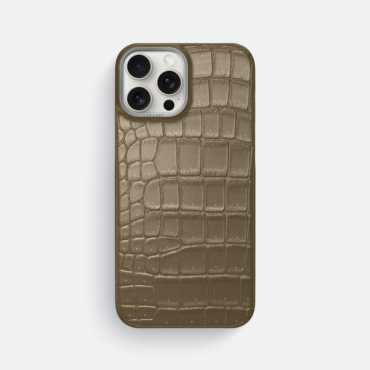 Kaki-Green iPhone 16 Pro Max Classic Case Porosus Crocodile with Steel Metal -1 | Kaki-Green-Steel