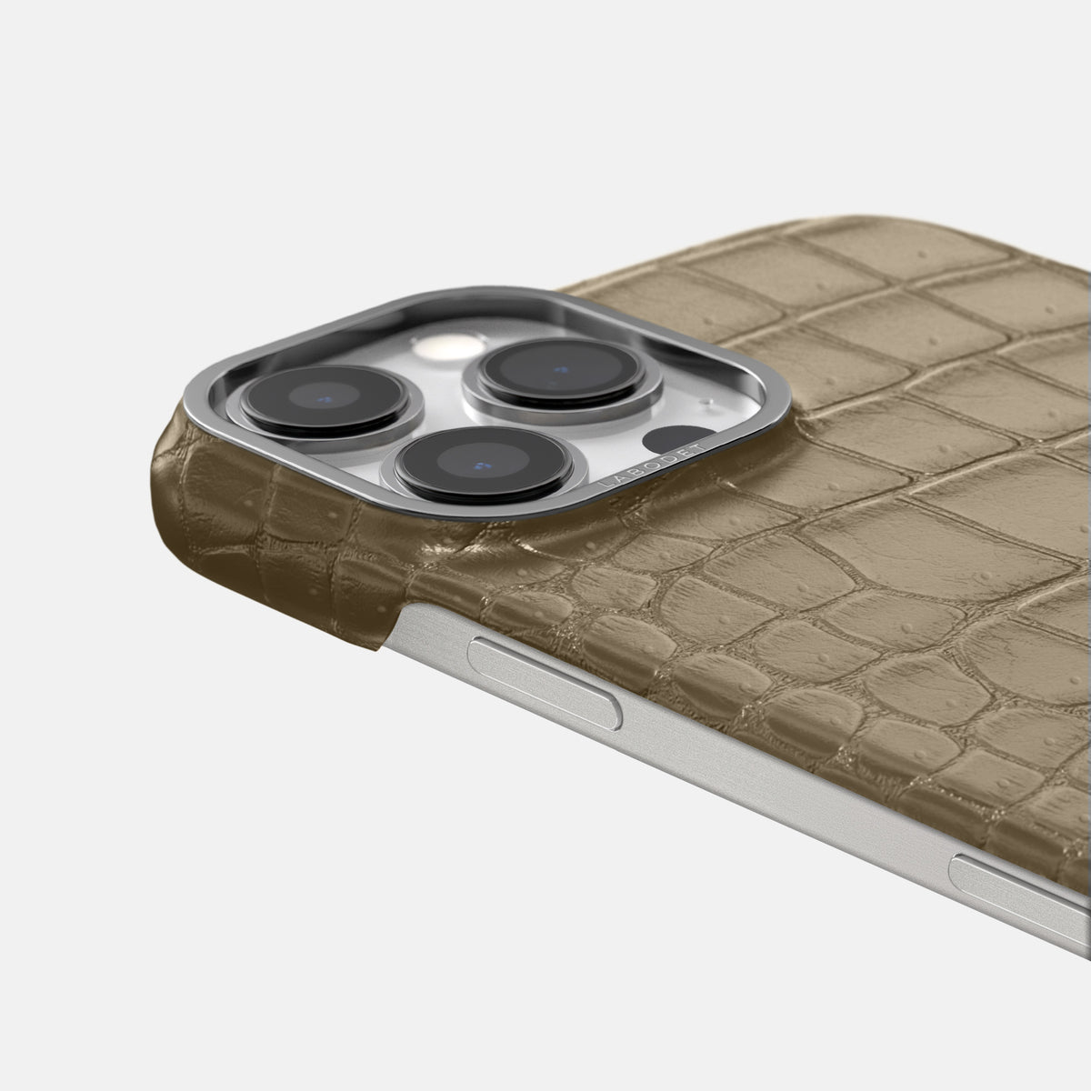 Kaki-Green iPhone 16 Pro Max Classic Case Porosus Crocodile with Steel Metal -6 | Kaki-Green-Steel