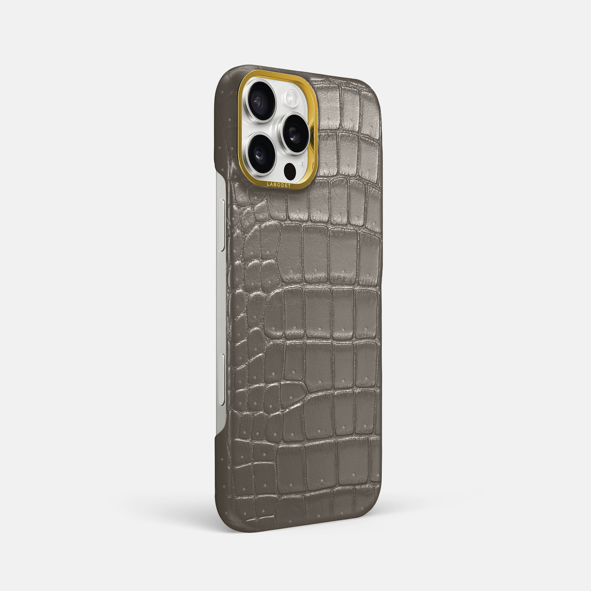 Lava-Stone iPhone 16 Pro Max Classic Case Porosus Crocodile with Gold Metal -2 | Lava-Stone-Gold