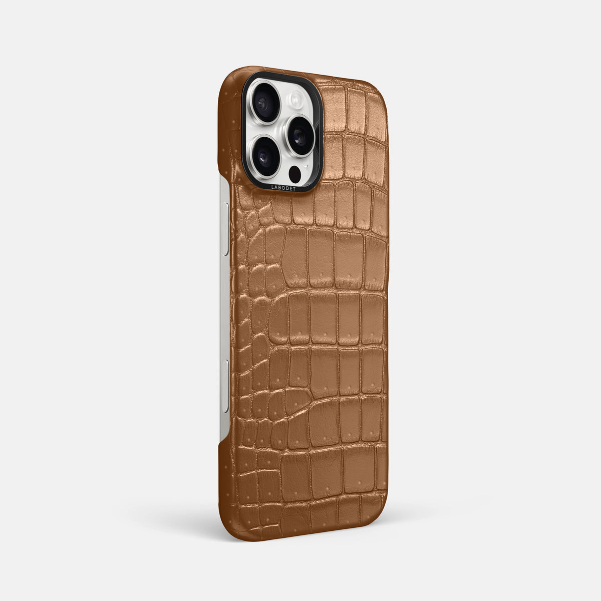 Milk-Chocolate iPhone 16 Pro Max Classic Case Porosus Crocodile with Black Metal -2 | Milk-Chocolate-Black