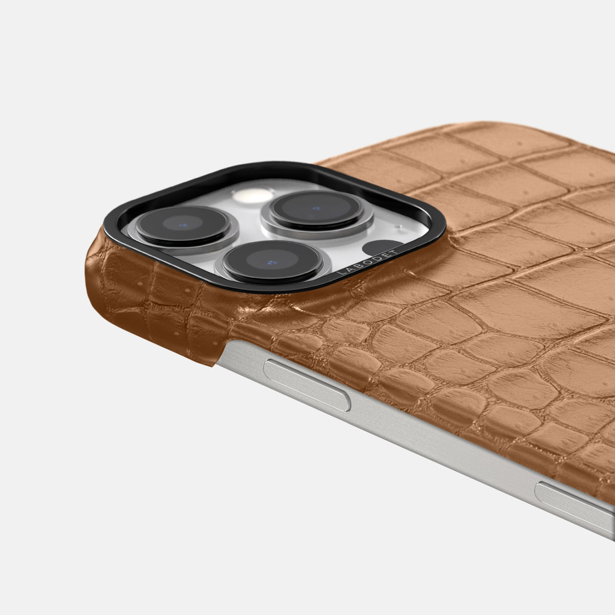 Milk-Chocolate iPhone 16 Pro Max Classic Case Porosus Crocodile with Black Metal -6 | Milk-Chocolate-Black