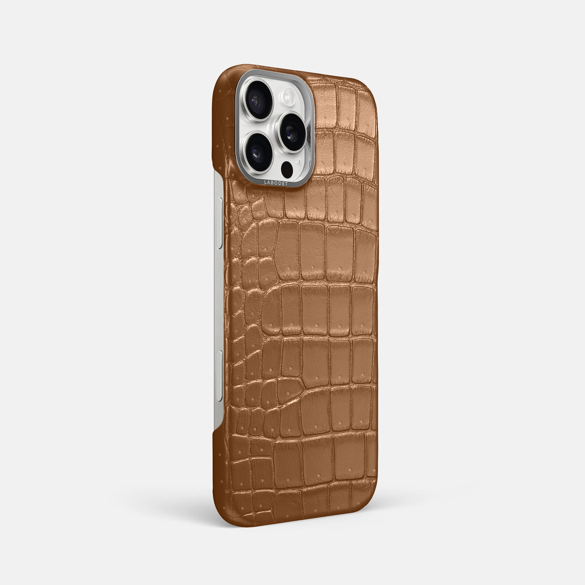 Milk-Chocolate iPhone 16 Pro Max Classic Case Porosus Crocodile with Steel Metal -2 | Milk-Chocolate-Steel