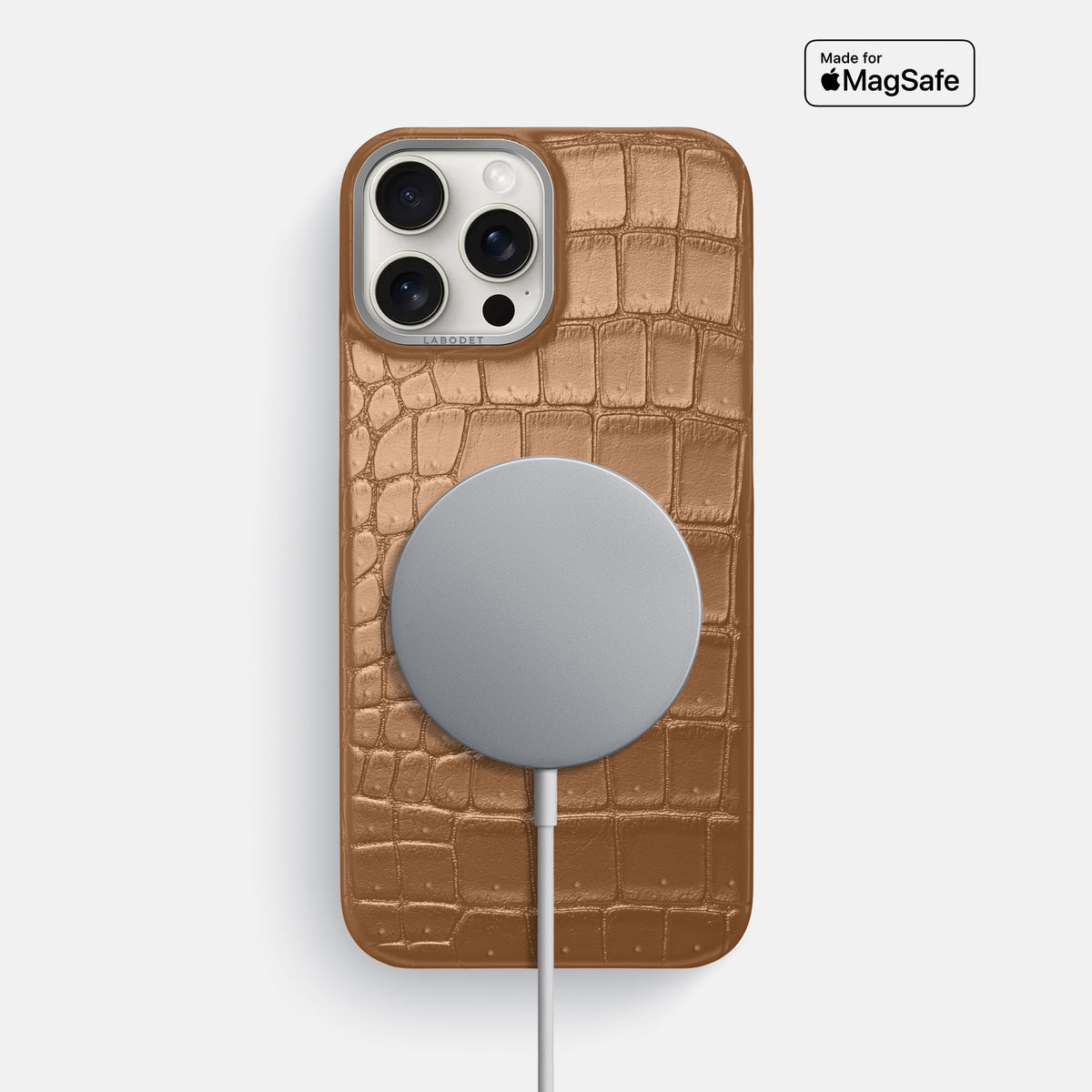 Milk-Chocolate iPhone 16 Pro Max Classic Case Porosus Crocodile with Steel Metal -5 | Milk-Chocolate-Steel