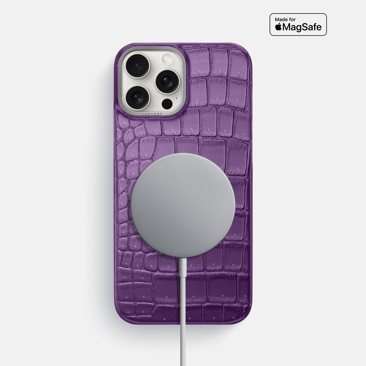 Purple iPhone 16 Pro Max Classic Case Porosus Crocodile with Steel Metal -5 | Purple-Steel