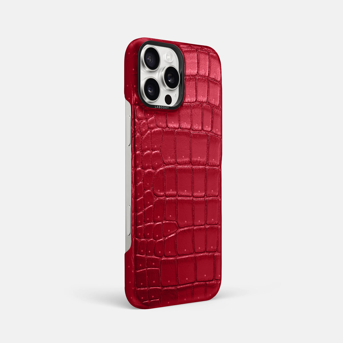 Burgundy iPhone 16 Pro Max Classic Case Porosus Crocodile with Black Metal -2 | Burgundy-Black