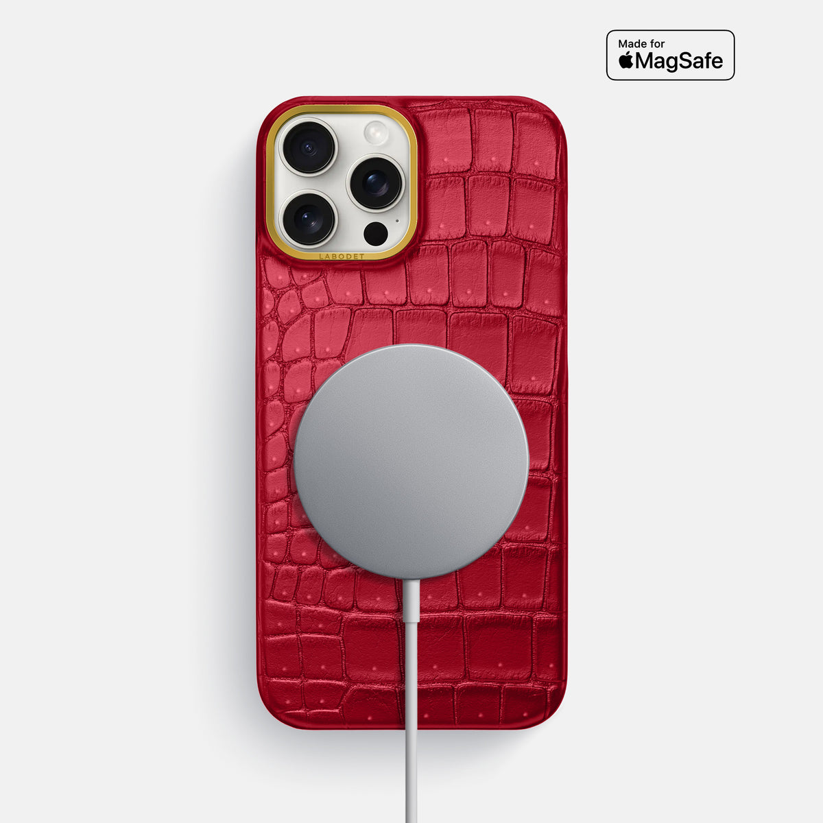 Burgundy iPhone 16 Pro Max Classic Case Porosus Crocodile with Gold Metal -5 | Burgundy-Gold