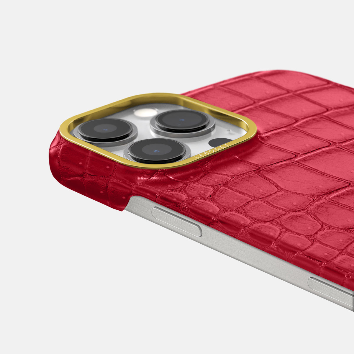 Burgundy iPhone 16 Pro Max Classic Case Porosus Crocodile with Gold Metal -6 | Burgundy-Gold