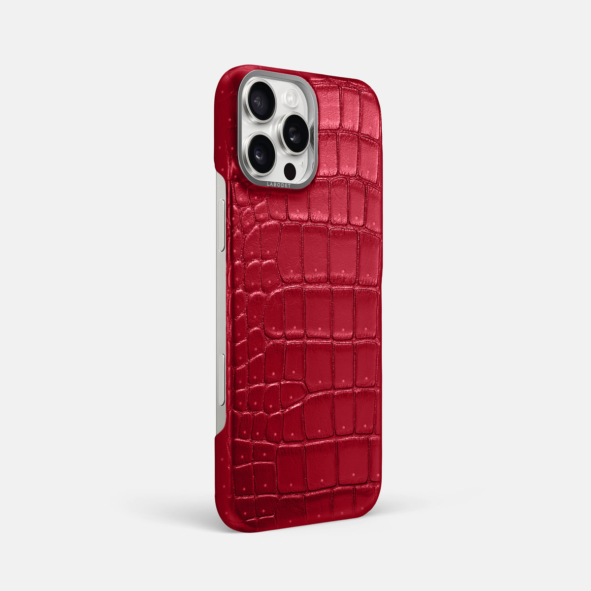 Burgundy iPhone 16 Pro Max Classic Case Porosus Crocodile with Steel Metal -2 | Burgundy-Steel
