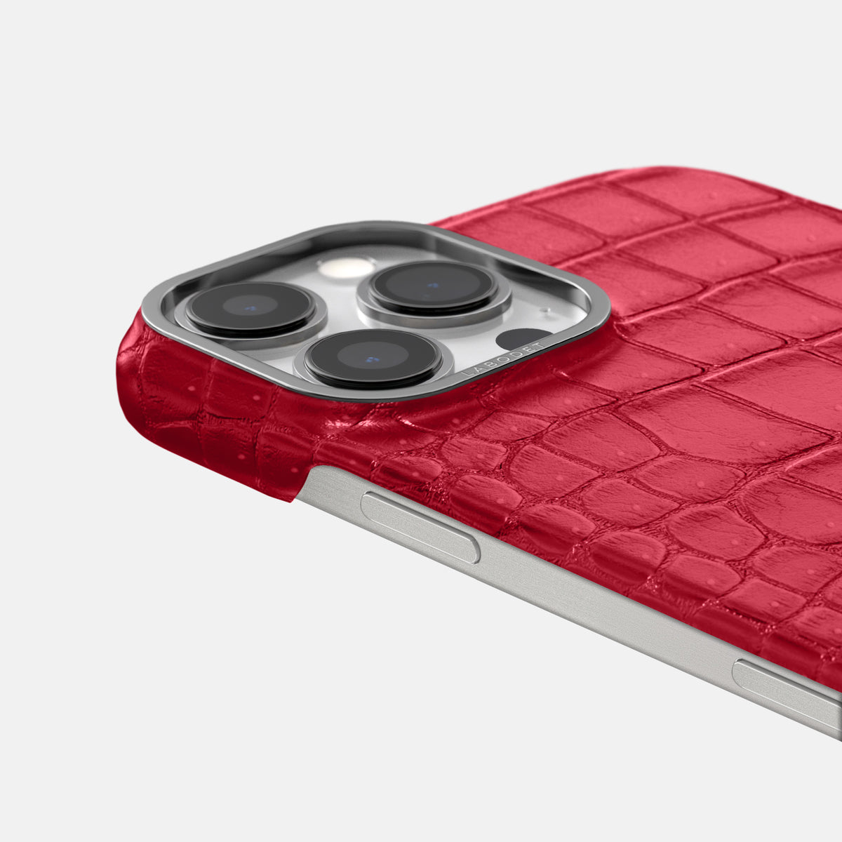 Burgundy iPhone 16 Pro Max Classic Case Porosus Crocodile with Steel Metal -6 | Burgundy-Steel