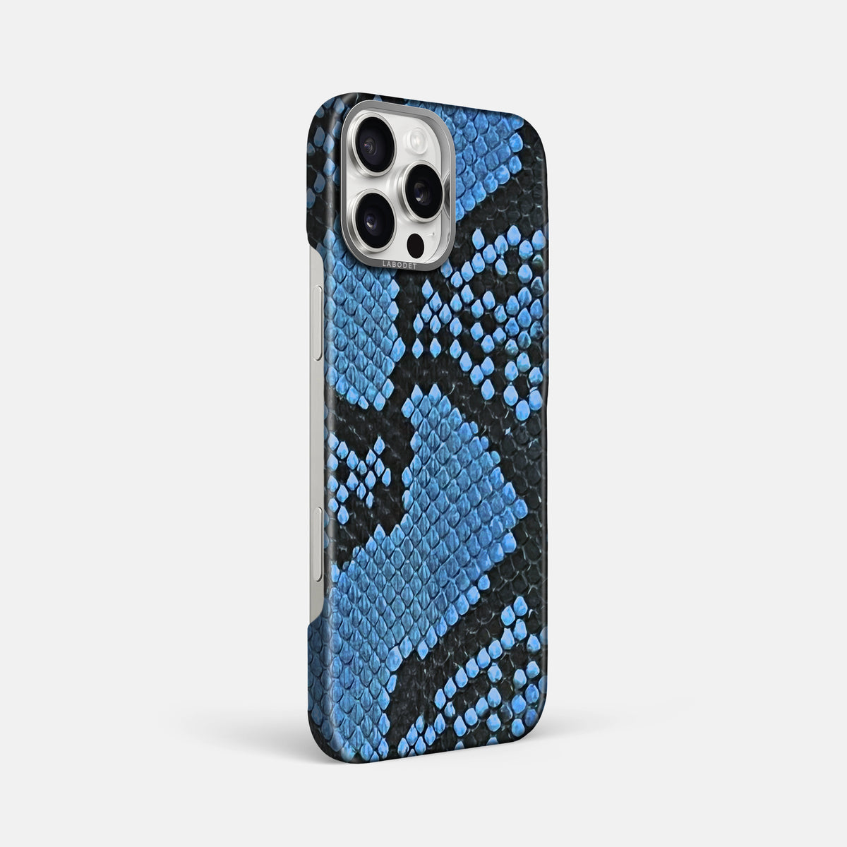 Blue-Jeans iPhone 16 Pro Max Classic Case In Python with Steel Metal -2 | Blue-Jeans-Steel