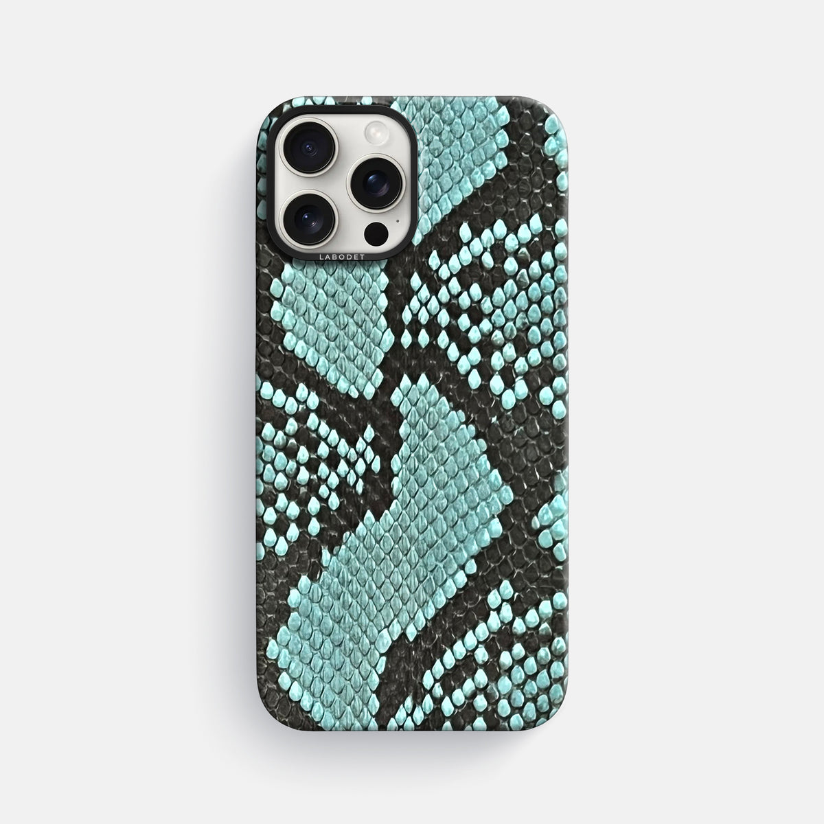 Blue Lagoon iPhone 16 Pro Max Classic Case In Python with Black Metal -1 | Blue-Lagoon-Black