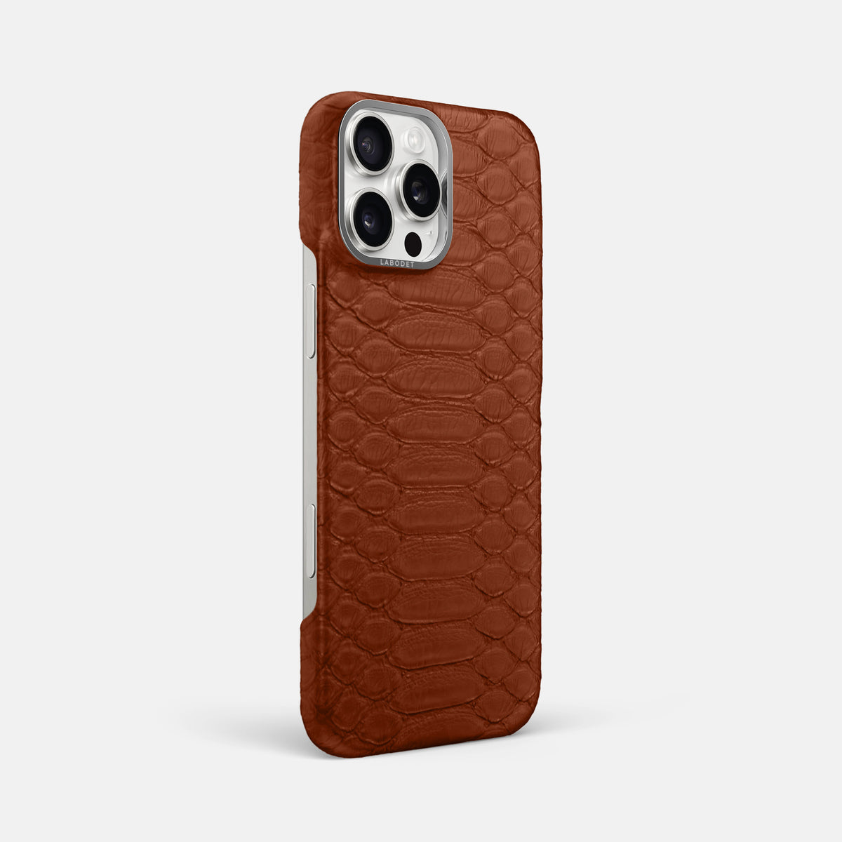 Medium Brown iPhone 16 Pro Max Classic Case Python with Steel Metal -2 | Medium-Brown-Steel