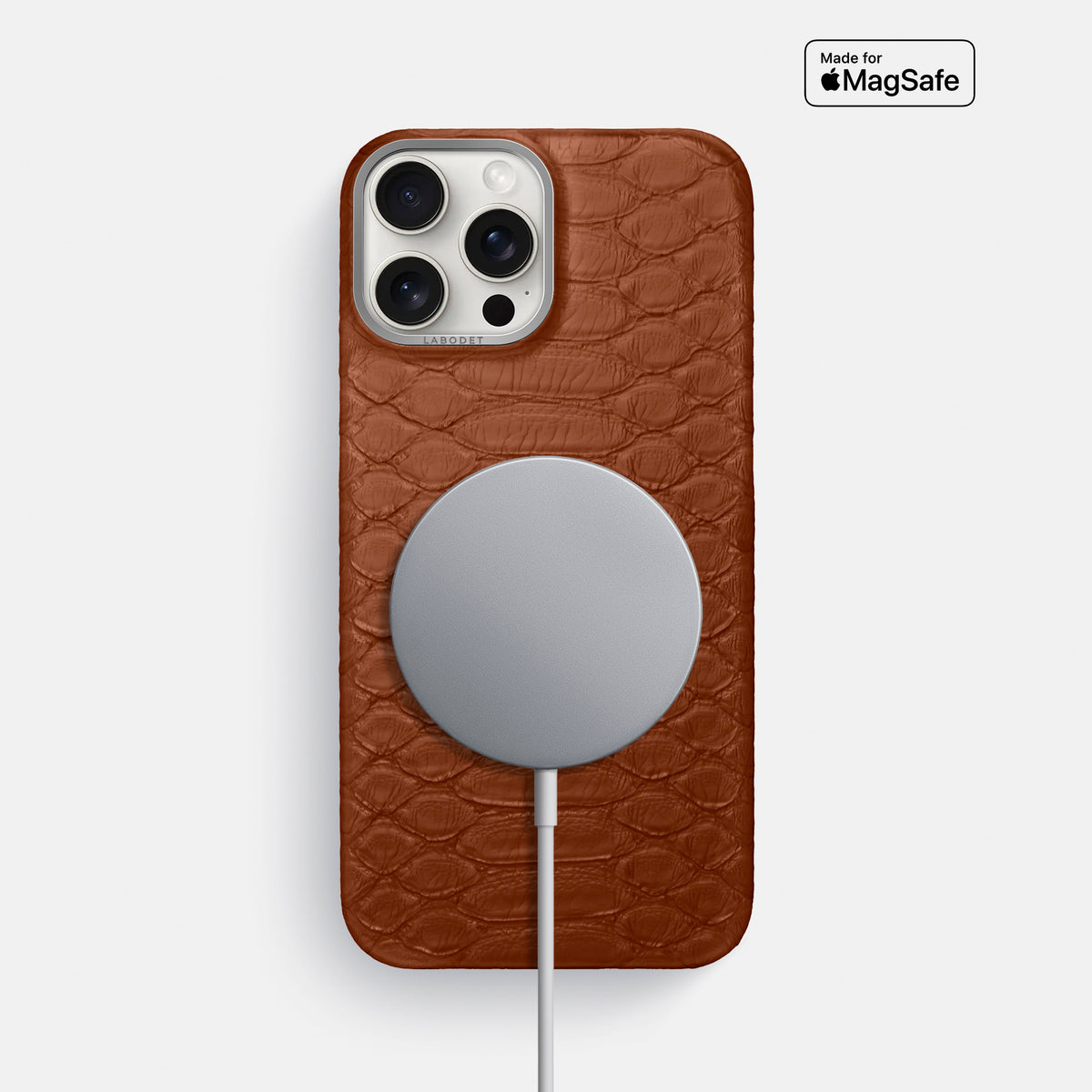 Medium Brown iPhone 16 Pro Max Classic Case Python with Steel Metal -5 | Medium-Brown-Steel