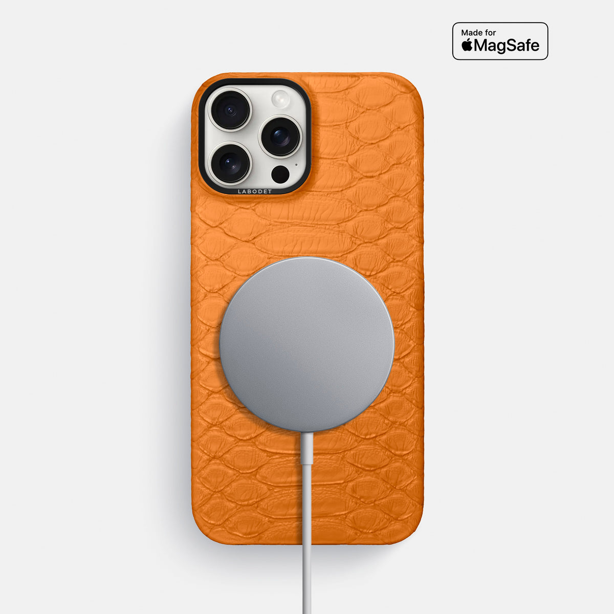 Orange iPhone 16 Pro Max Classic Case Python with Black Metal -5 | Orange-Black