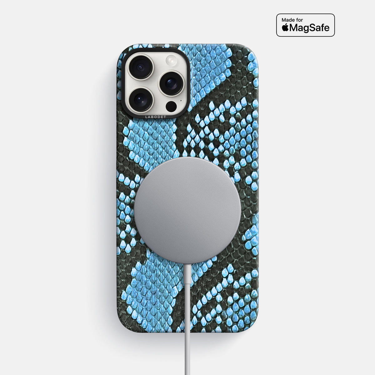 Pacific Blue iPhone 16 Pro Max Classic Case In Python with Black Metal -5 | Pacific-Blue-Black