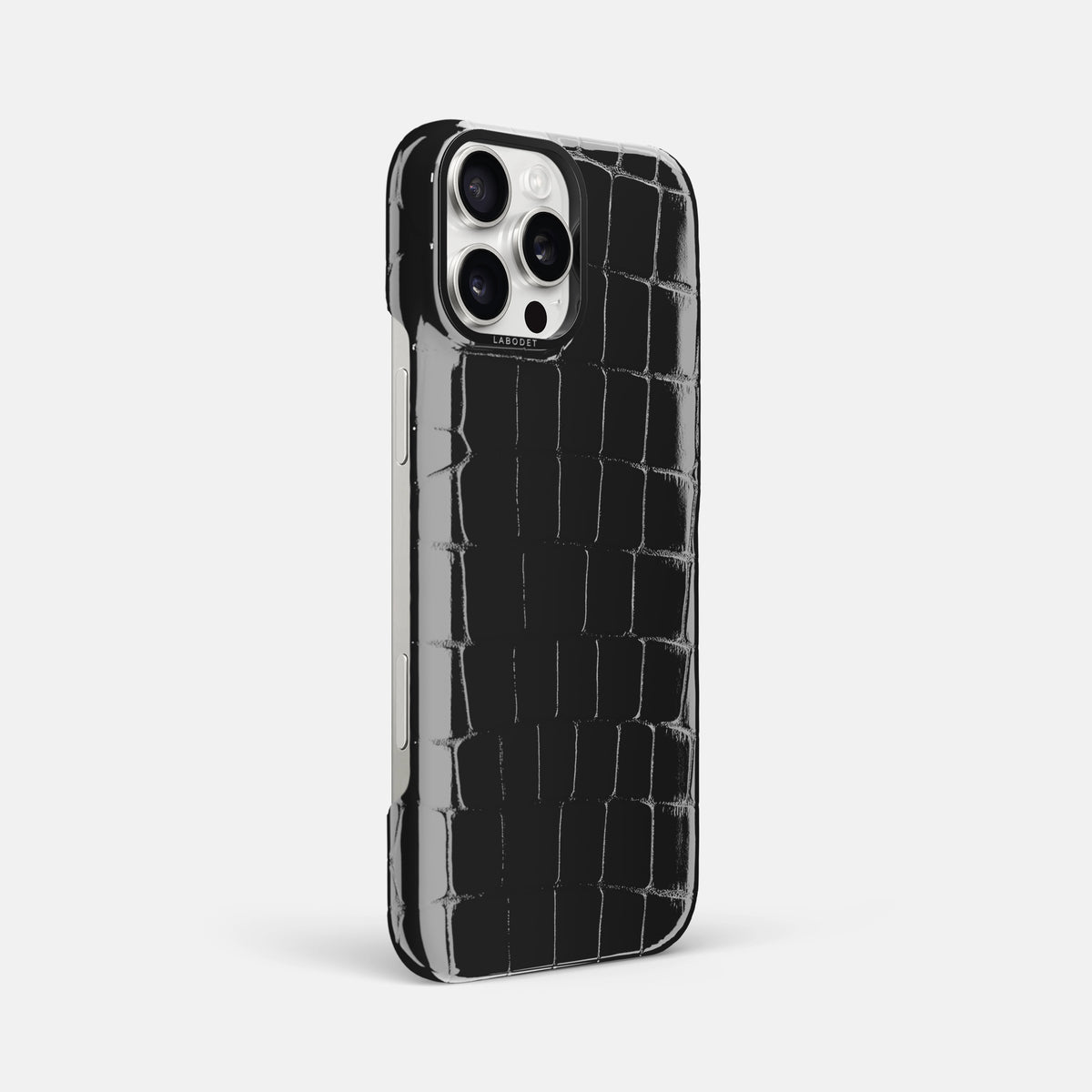 Black iPhone 16 Pro Max Classic Case Shiny Alligator with Black Metal -2 | Black-Black