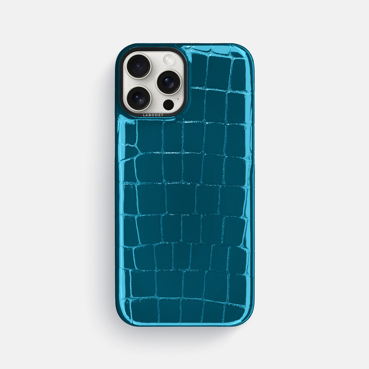 Blue iPhone 16 Pro Max Classic Case Shiny Alligator with Black Metal -1 | Blue-Black