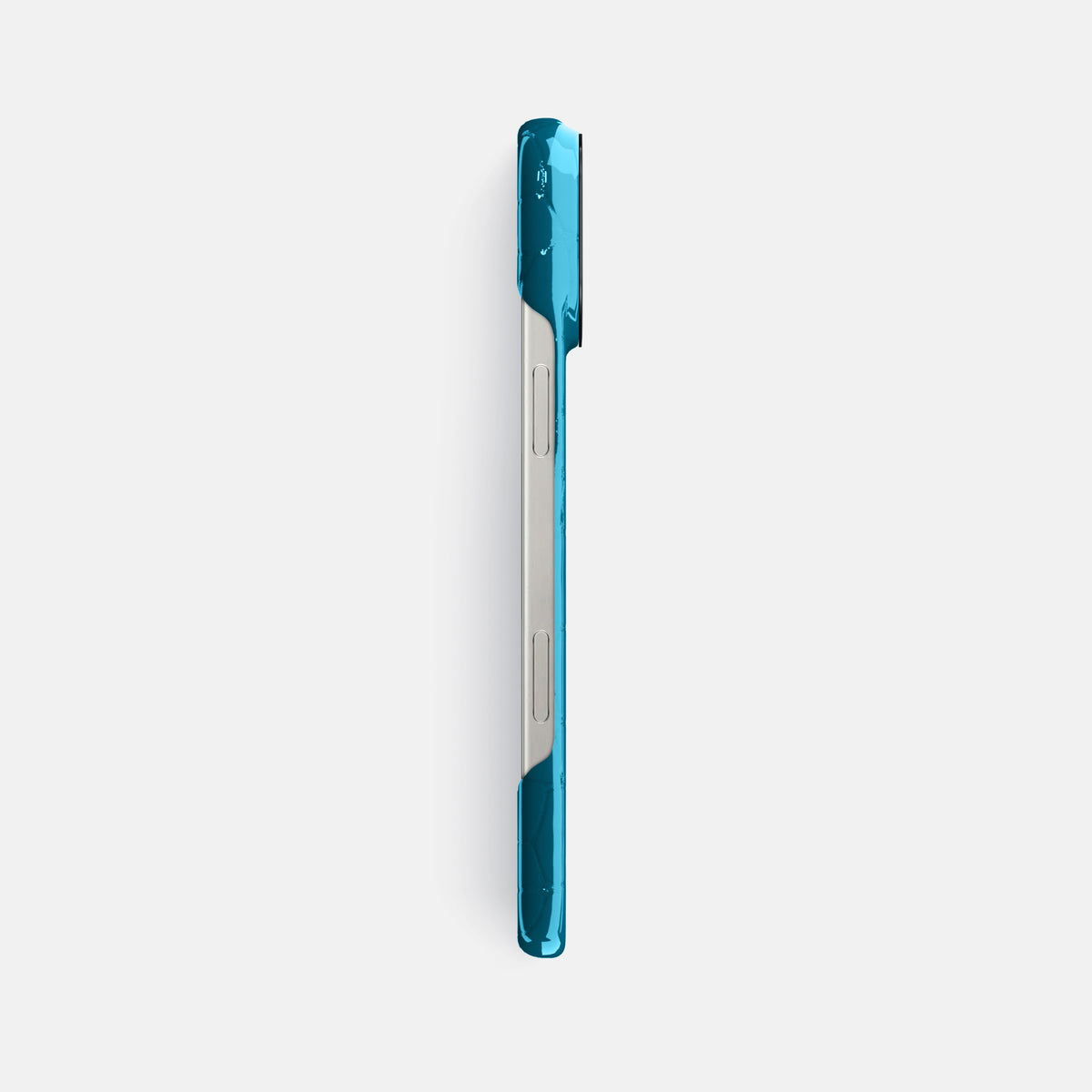 Blue iPhone 16 Pro Max Classic Case Shiny Alligator with Black Metal -3 | Blue-Black