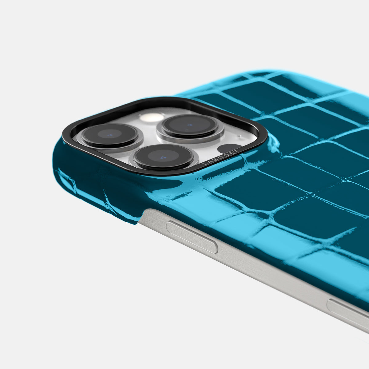 Blue iPhone 16 Pro Max Classic Case Shiny Alligator with Black Metal -6 | Blue-Black
