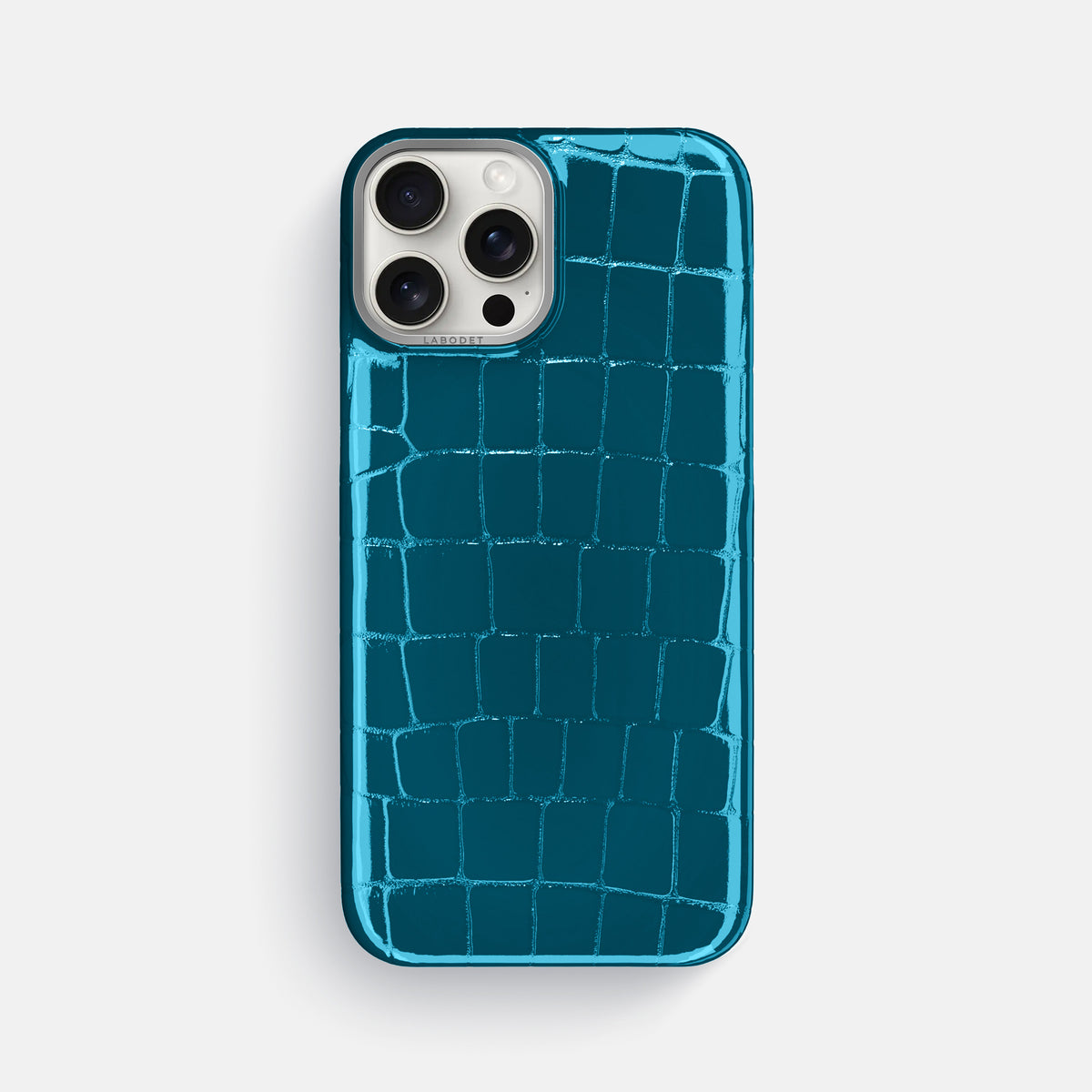 Blue iPhone 16 Pro Max Classic Case Shiny Alligator with Steel Metal -1 | Blue-Steel