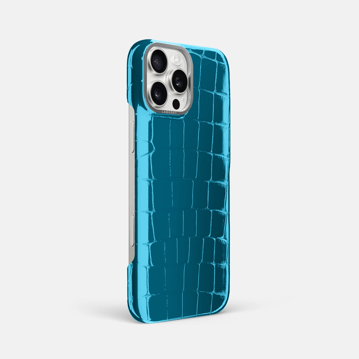 Blue iPhone 16 Pro Max Classic Case Shiny Alligator with Steel Metal -2 | Blue-Steel