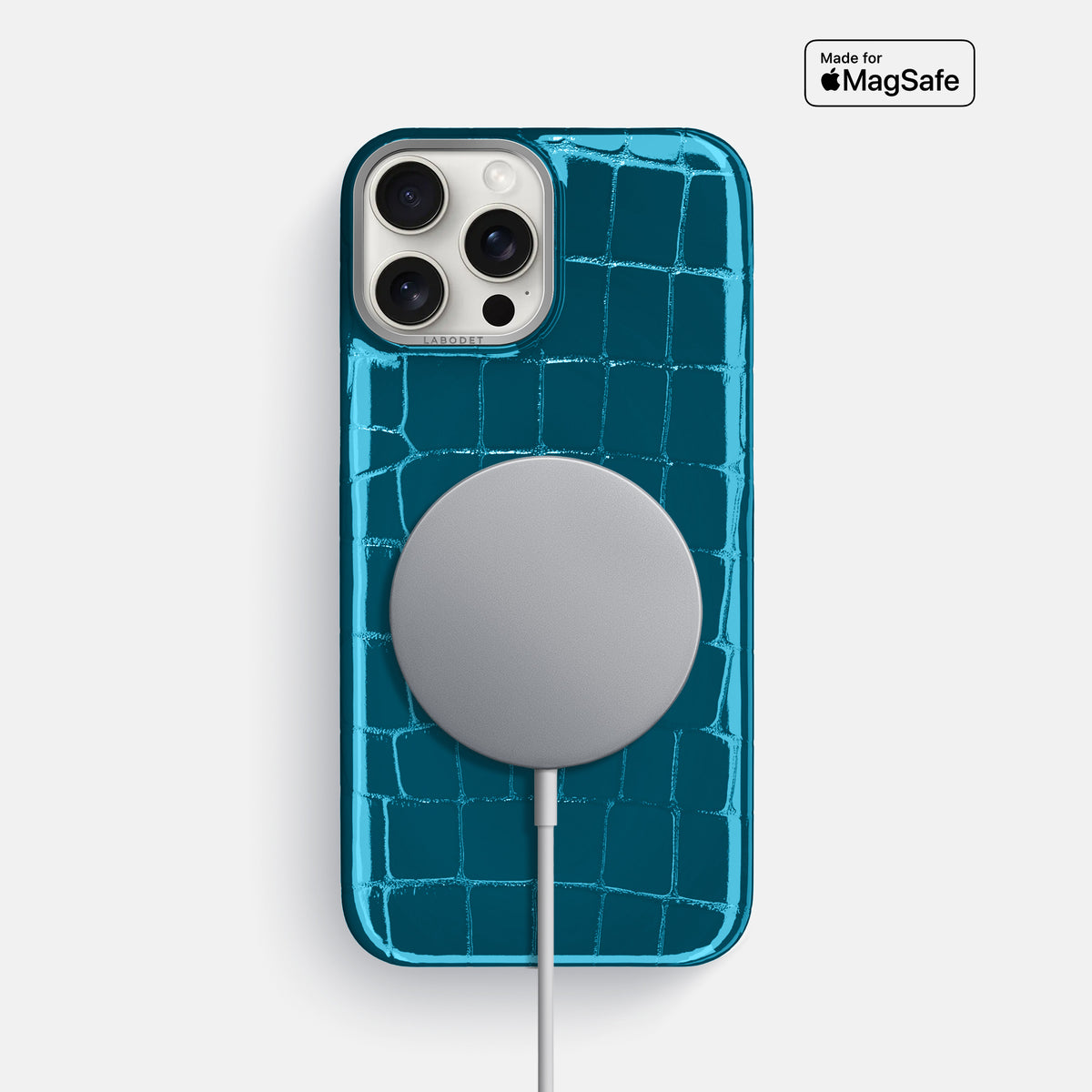 Blue iPhone 16 Pro Max Classic Case Shiny Alligator with Steel Metal -5 | Blue-Steel
