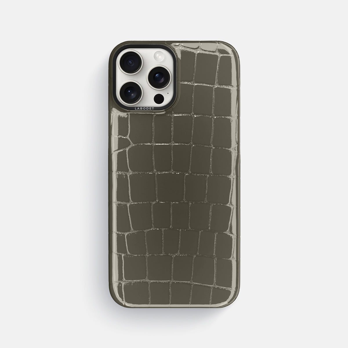 Concrete-Grey iPhone 16 Pro Max Classic Case Shiny Alligator with Black Metal -1 | Concrete-Grey-Black