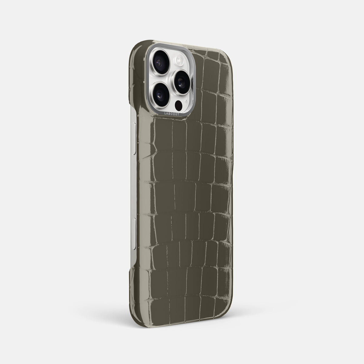 Concrete-Grey iPhone 16 Pro Max Classic Case Shiny Alligator with Steel Metal -2 | Concrete-Grey-Steel