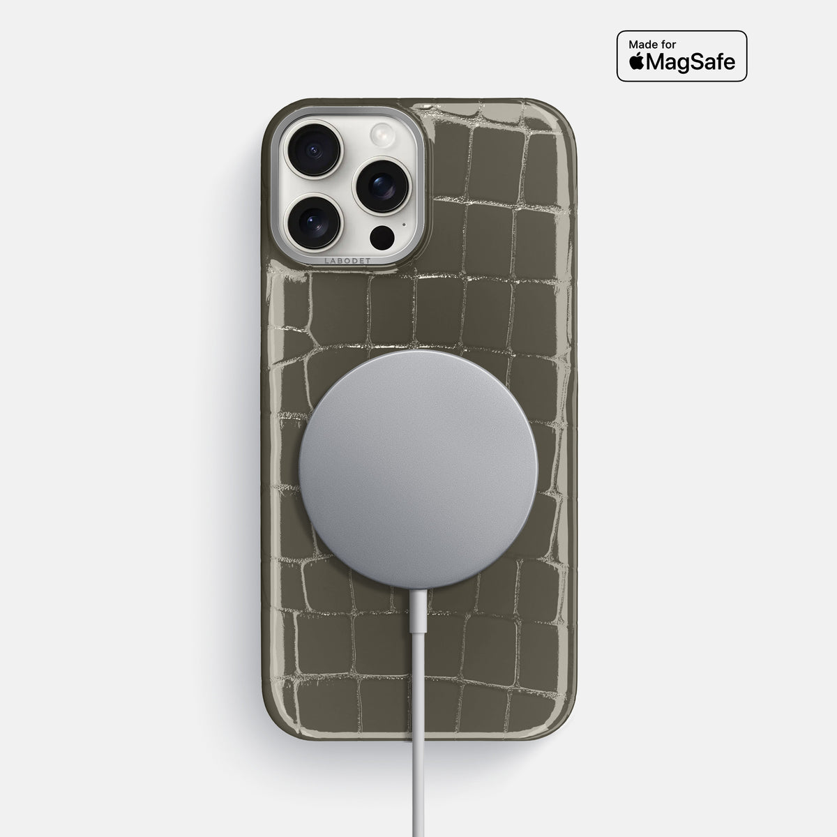 Concrete-Grey iPhone 16 Pro Max Classic Case Shiny Alligator with Steel Metal -5 | Concrete-Grey-Steel
