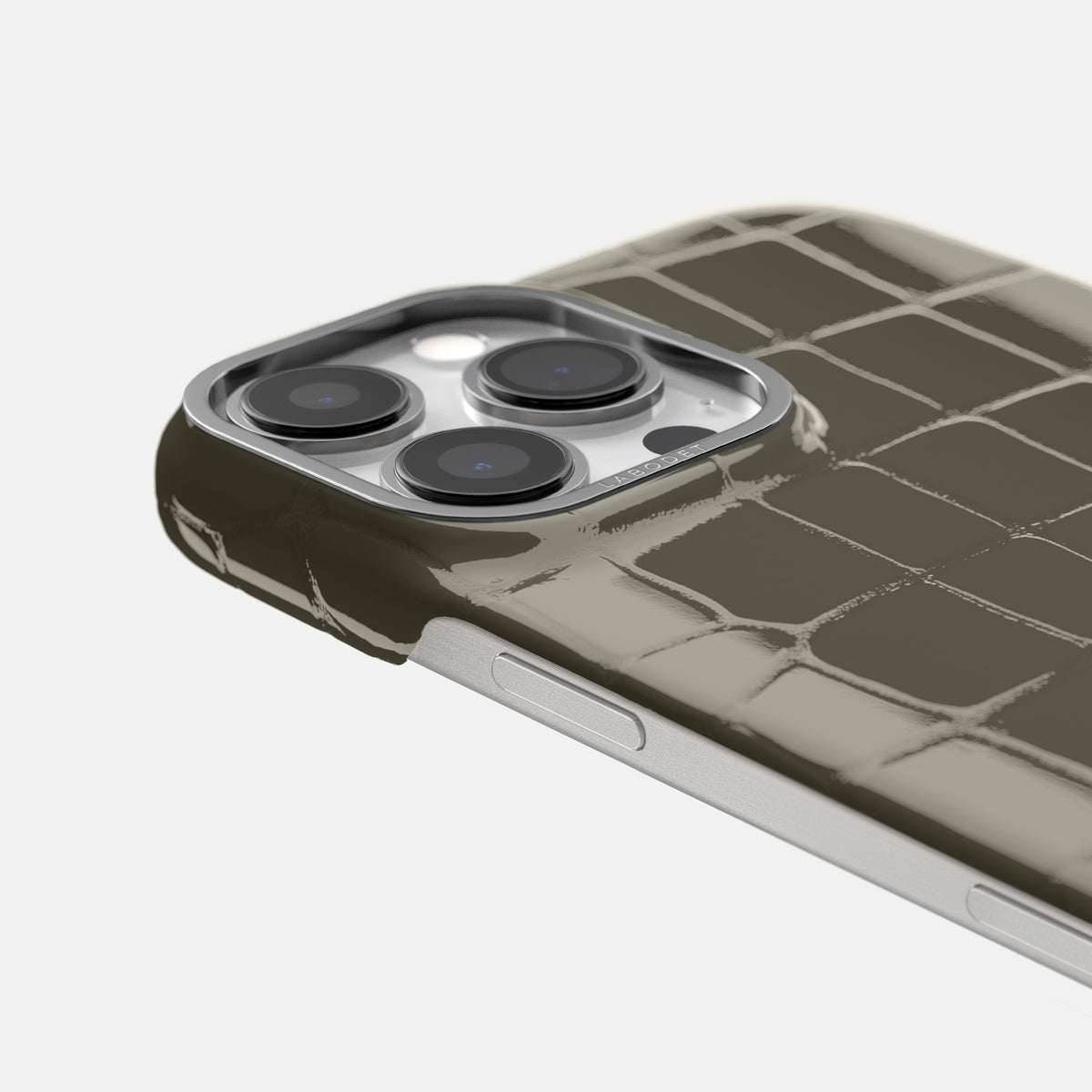 Concrete-Grey iPhone 16 Pro Max Classic Case Shiny Alligator with Steel Metal -6 | Concrete-Grey-Steel