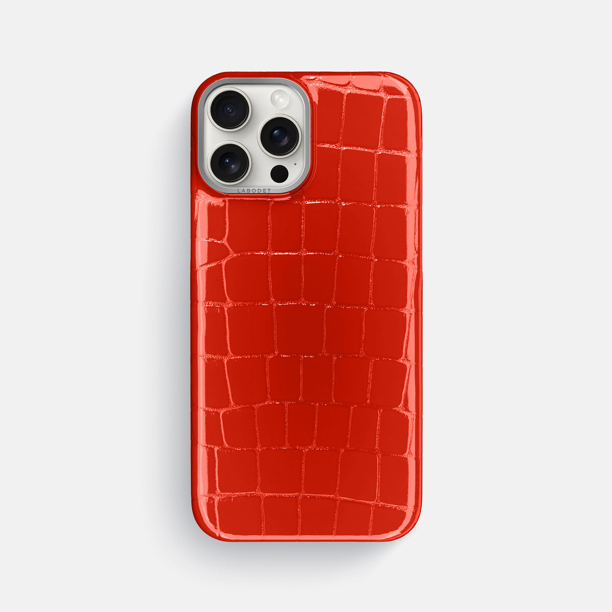Orange iPhone 16 Pro Max Classic Case Shiny Alligator with Steel Metal -1 | Coral-Orange-Steel