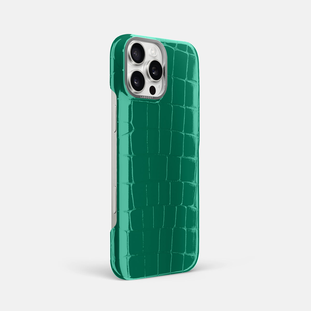 Green iPhone 16 Pro Max Classic Case Shiny Alligator with Steel Metal -2 | Green-Steel