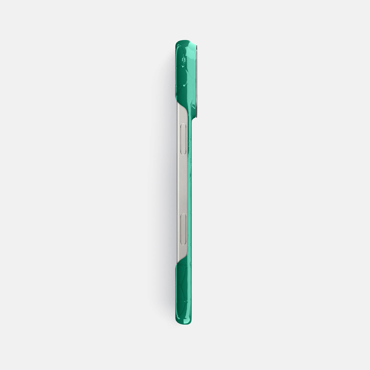 Green iPhone 16 Pro Max Classic Case Shiny Alligator with Steel Metal -3 | Green-Steel