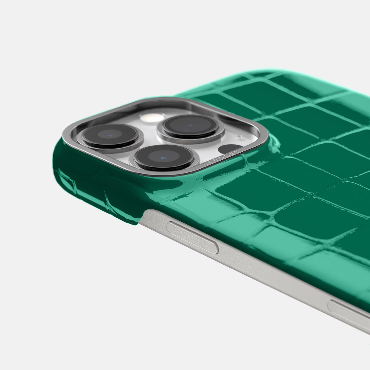 Green iPhone 16 Pro Max Classic Case Shiny Alligator with Steel Metal -6 | Green-Steel