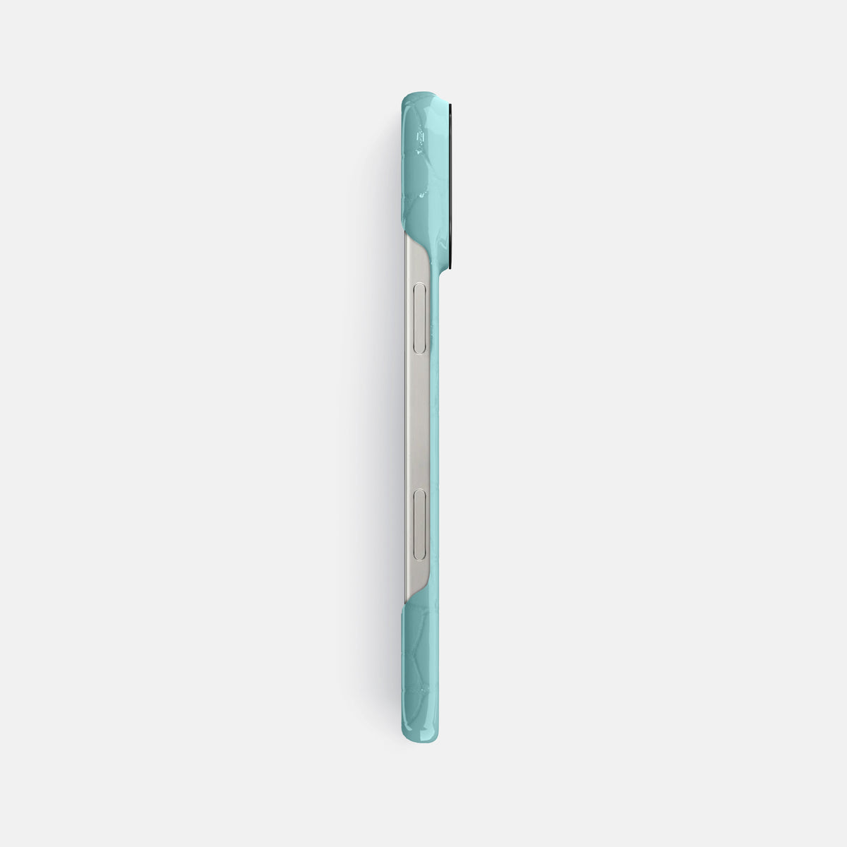 Light Blue iPhone 16 Pro Max Classic Case Shiny Alligator with Black Metal -3 | Light-Blue-Black